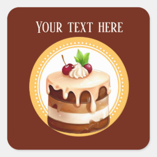 Cute cake add text bakery cake vendors Square  Square Sticker