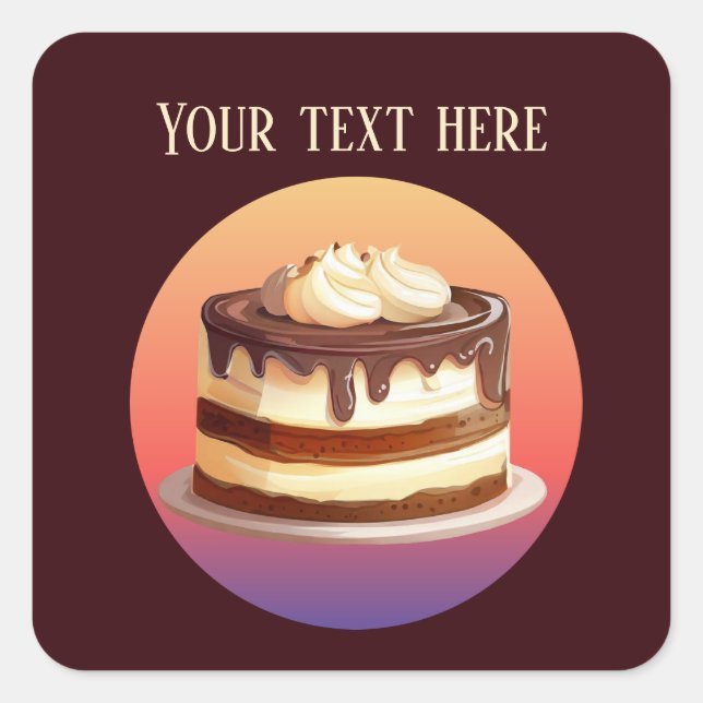 Cute cake add text bakery cake vendors  square sticker (Front)