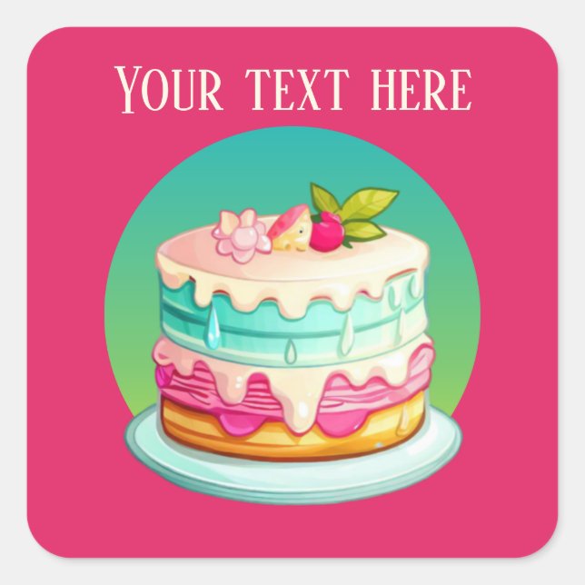 Cute cake add text bakery cake vendors  square sticker (Front)