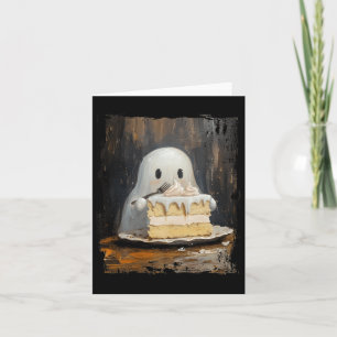 Cute Cake Ghost Eating Cake Funny Halloween Food L Card