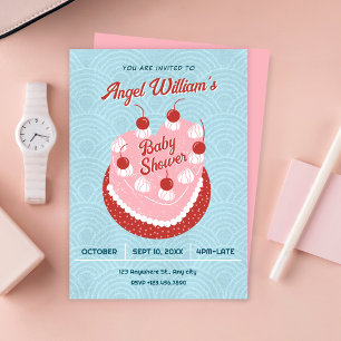 Cute cake heart baby shower invitation