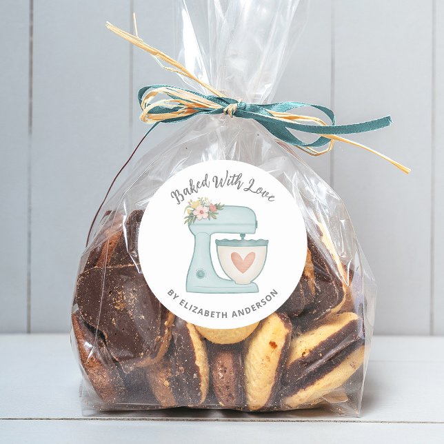 Cute Cake Mixer Baked With Love Classic Round Stic Sticker (Creator Uploaded)