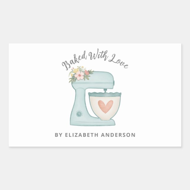 Cute Cake Mixer Baked With Love Rectangular Sticker (Front)