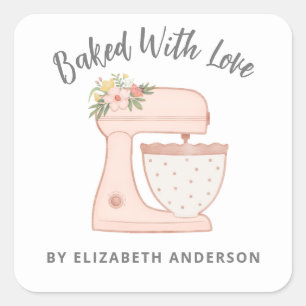 Cute Cake Mixer Baked With Love Square Sticker