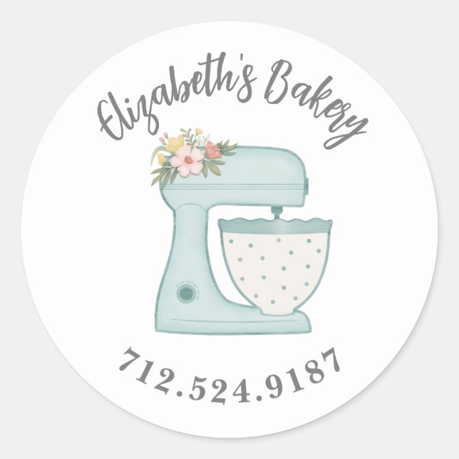 Cute Cake Mixer Bakery Business Classic Round Sticker (Front)