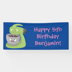 Cute cake mixer kitchen appliance cartoon banner