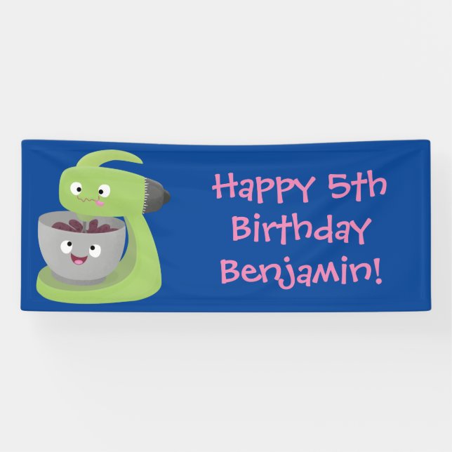 Cute cake mixer kitchen appliance cartoon banner (Horizontal)