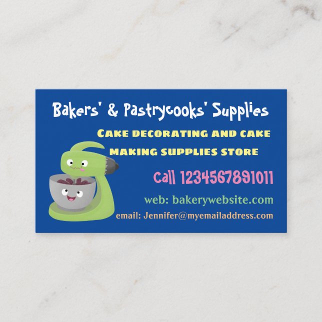 Cute cake mixer kitchen appliance cartoon business card (Front)