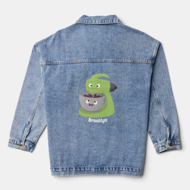 Cute cake mixer kitchen appliance cartoon denim jacket (Back)