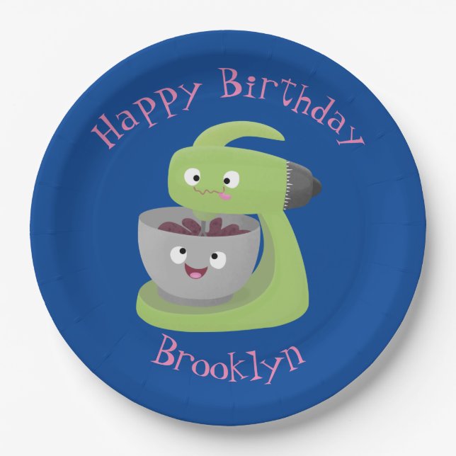 Cute cake mixer kitchen appliance cartoon paper plate (Front)