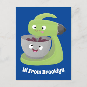 Cute cake mixer kitchen appliance cartoon  postcard