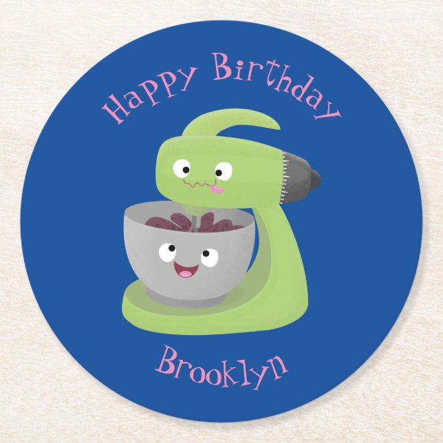 Cute cake mixer kitchen appliance cartoon round paper coaster (Front)