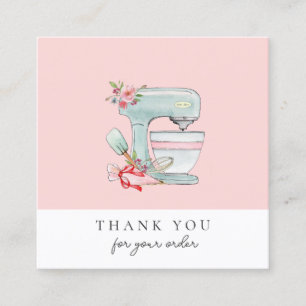 Cute cake mixer pink bakery Thank You Square Business Card