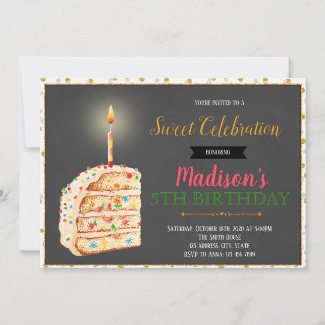 Cute cake party invitation (Front)