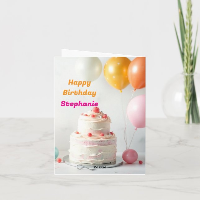 Cute Cake Piece Balloons Happy Birthday Card (Back)