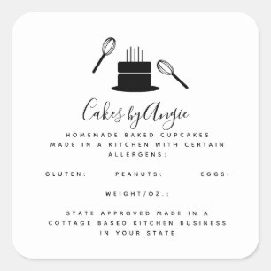 Cute Cake Whisk Food Business Black White Square Sticker