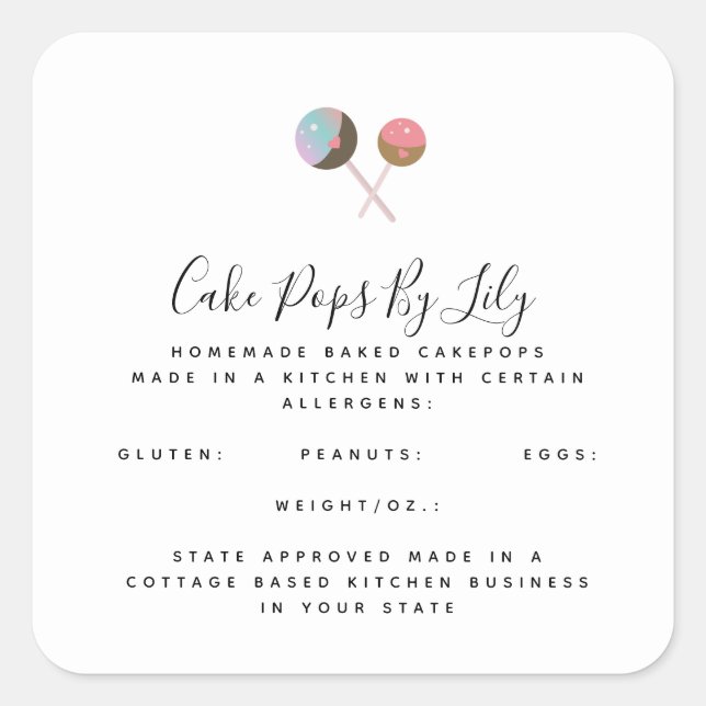 Cute Cakepop Logo Homemade Food Business    Square Sticker (Front)