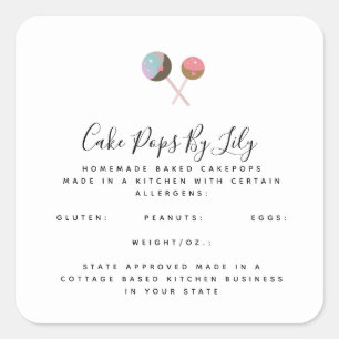 Cute Cakepop Logo Homemade Food Business Square Sticker