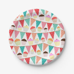 Cute Cakes and Bunting Colorful Party Paper Plate