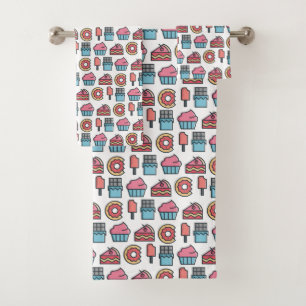 Cute Cakes and Desserts Pattern Bath Towel Set