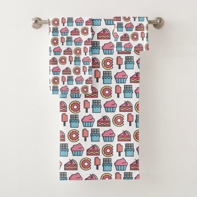 Cute Cakes and Desserts Pattern Bath Towel Set (Insitu)