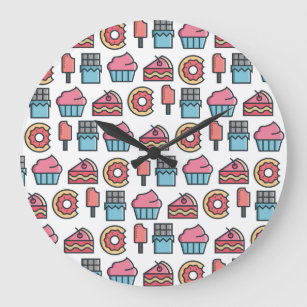 Cute Cakes and Desserts Pattern Large Clock
