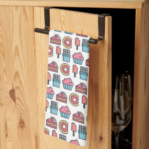 Cute Cakes and Desserts Pattern Tea Towel