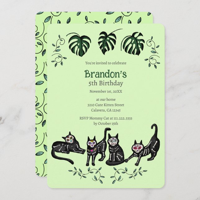 Cute Calavera Cats Kids Birthday Invitation Card (Front/Back)