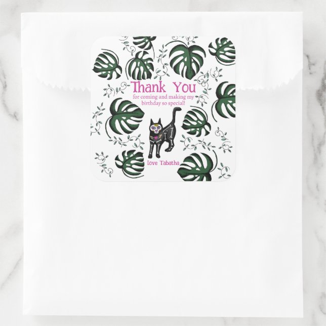 Cute Calavera Cats Kids Birthday Party Favour  Square Sticker (Bag)