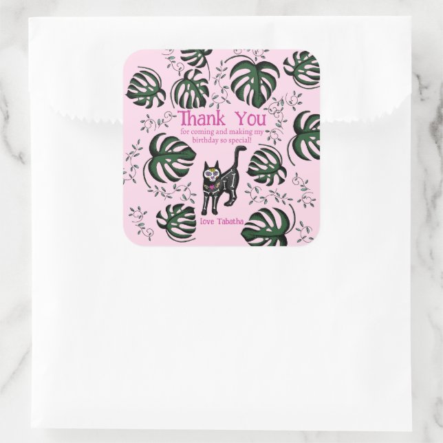 Cute Calavera Cats Kids Birthday Party Favour  Square Sticker (Bag)
