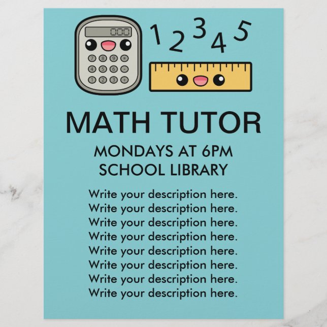 Cute Calculator And Ruler Math Tutor Template Flyer (Front)