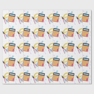 Cute Calculator and School Supplies Illustration Wrapping Paper