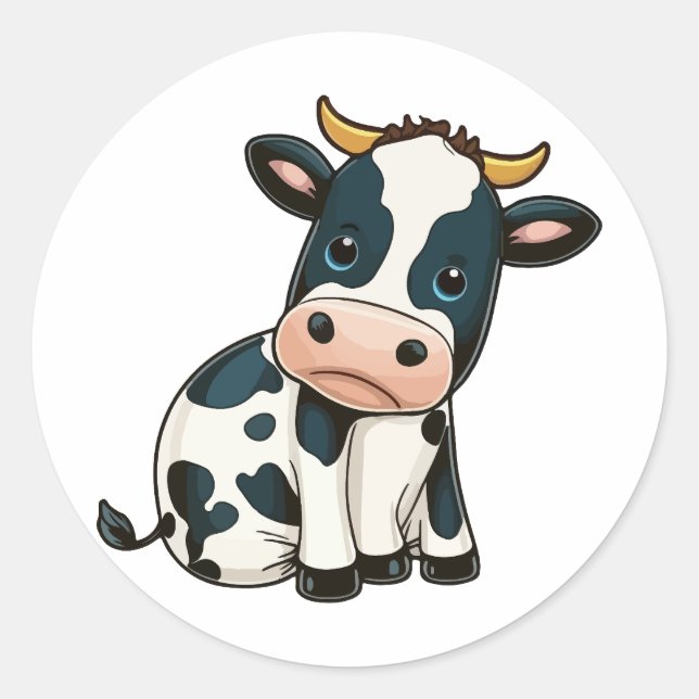 cute calf cartoon style classic round sticker (Front)