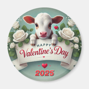 Cute Calf Holding Valentine's Day Greeting Banner  Magnet