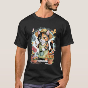 Cute Calico Cat Gardener with Watering Can and Flo T-Shirt