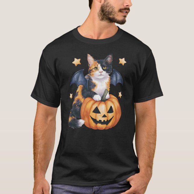 Cute Calico Cat Halloween Pumpkin Calico Cat Mom C T-Shirt (Front)