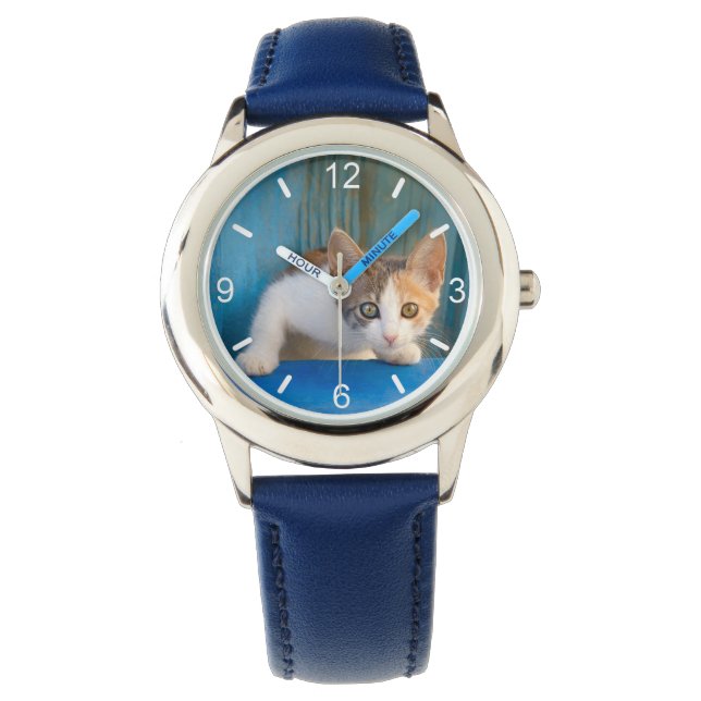 Cute Calico Cat Kitten Funny Eyes Photo dial-plate Watch (Front)