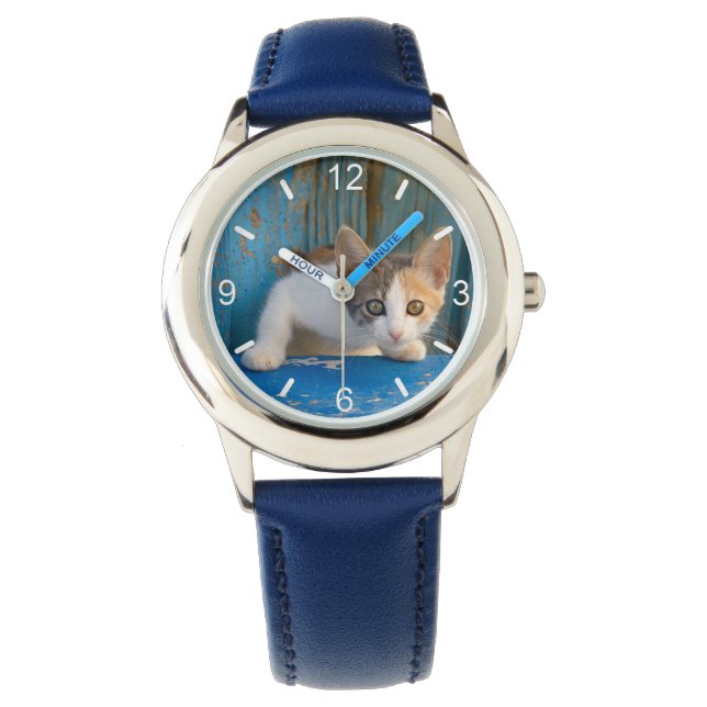 Cute Calico Cat Kitten Funny Eyes Photo dial-plate Watch (Front)