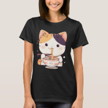 Cute Calico Cat Slurping Ramen