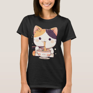 Cute Calico Cat Slurping Ramen T-Shirt