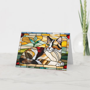 Cute Calico Cat Stained Glass Card