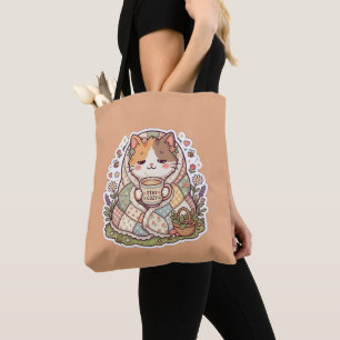 Cute Calico Cat Stay Cosy Cottagecore Kawaii Tote Bag