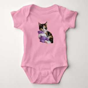 Cute Calico Cat Teddy Bear Baby Bodysuit