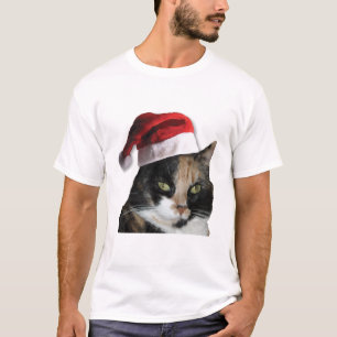 Cute Calico Cat Wearing Santa Hat T-Shirt