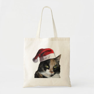 Cute Calico Cat Wearing Santa Hat Tote Bag