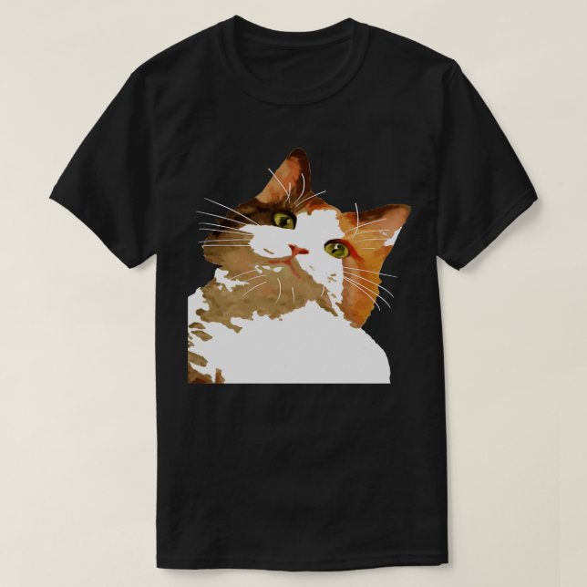 Cute Calico Cat With Tilted Head T-Shirt (Design Front)
