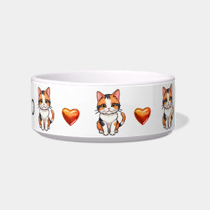 Cute Calico Cats and Hearts Personalise Bowl