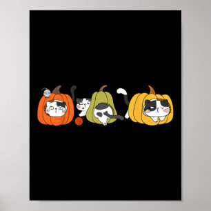 Cute Calico Cats In Pumpkin - Thanksgiving Cute Au Poster