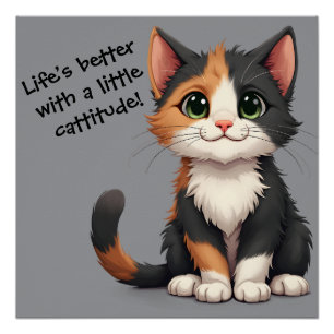 Cute Calico Kitten Kawaii Cottagecore Poster