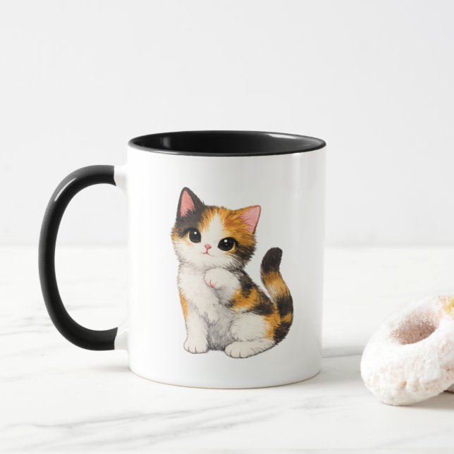 Cute Calico Kitten Mug (With Donut)